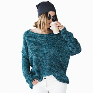 Vintage Thunder Bay Teal & Black Slouchy Boatneck Sweater | XL | EUC